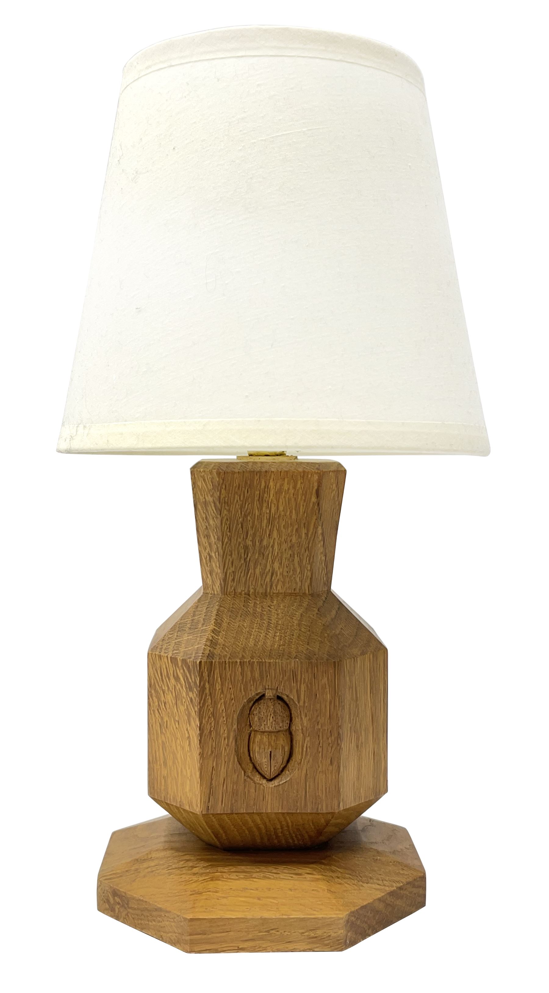 'Acornman' oak table lamp, octagonal form with acorn signature, by Alan Grainger of Brandsby 