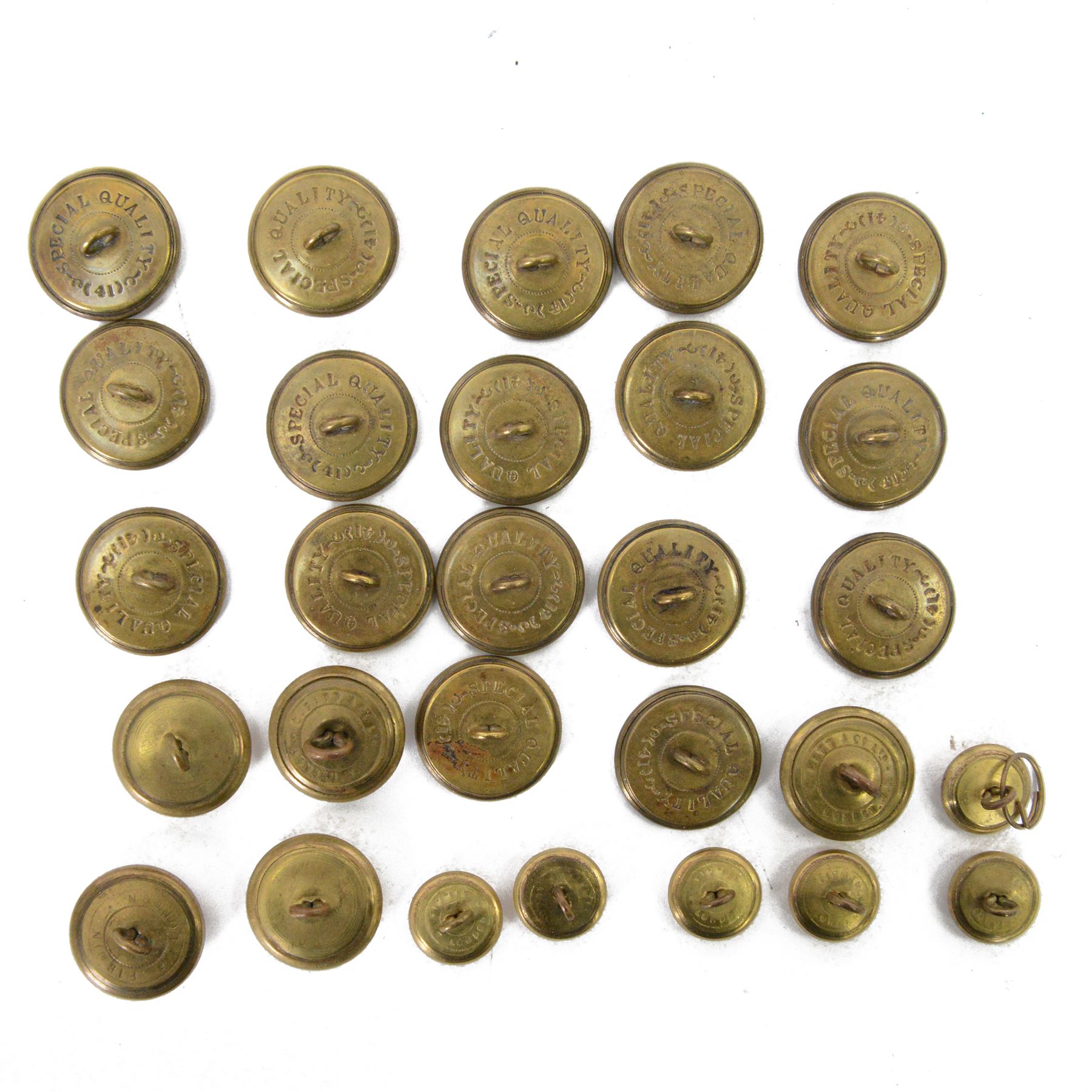 Set of brass animal buttons marked Special Quality, together with a set of Queen Elizabeth II buttons by Pitt & Co