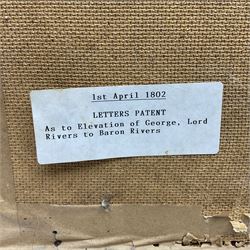 Large 18th century framed and glazed Indenture for King George III to George Rivers, Lord Rivers of Straths Saye, including frame H92.5cm L107.5cm
