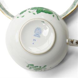 Herend porcelain Tete a Tete decorated in the green Chinese Bouquet pattern, comprising cabaret tray, two cups and saucers, tea pot, leaf shape bowl and milk jug