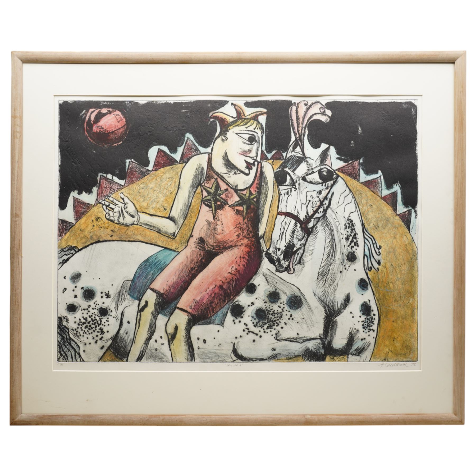 Adrienne Craddock (British Contemporary): 'Drollery', etching in colours signed titled dated '92 and numbered 1/10 in pencil 58cm x 78cm