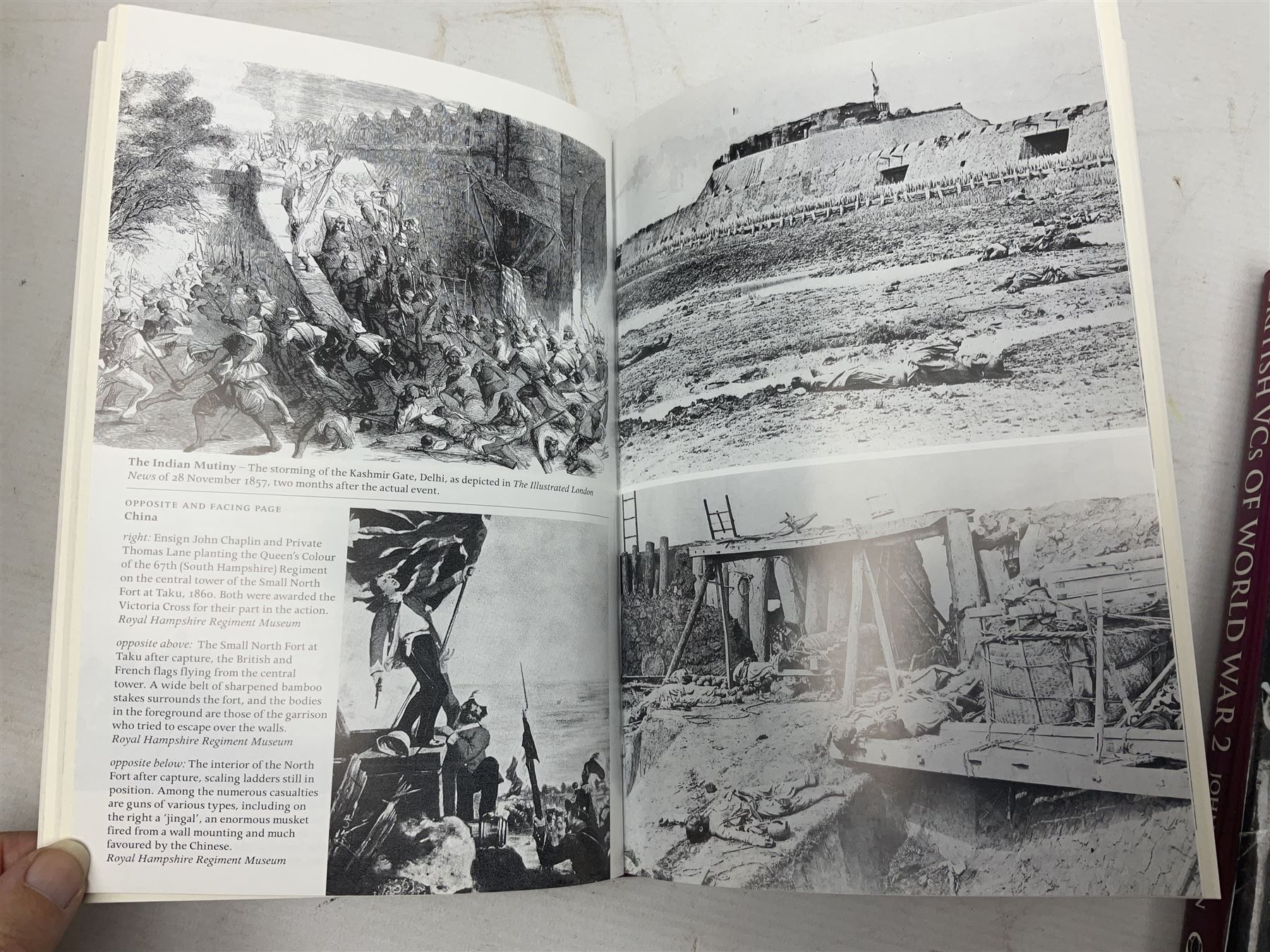 Nine reference books of Victoria Cross interest including four 'VCs of the First World War' series; Martin Ashcroft: Victoria Cross Heroes; John Laffin: British VCs of World War Two; Bryan Perrett: For Valour; Ann Clayton: Martin Leake Double VC; and John Percival: For Valour (9)