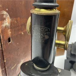 Three boxed microscopes, comprising Hawkslay & Sons Spencer Buffalo microscope no 68177, J Swift & Son microscope and R & J Back microscope no 30241