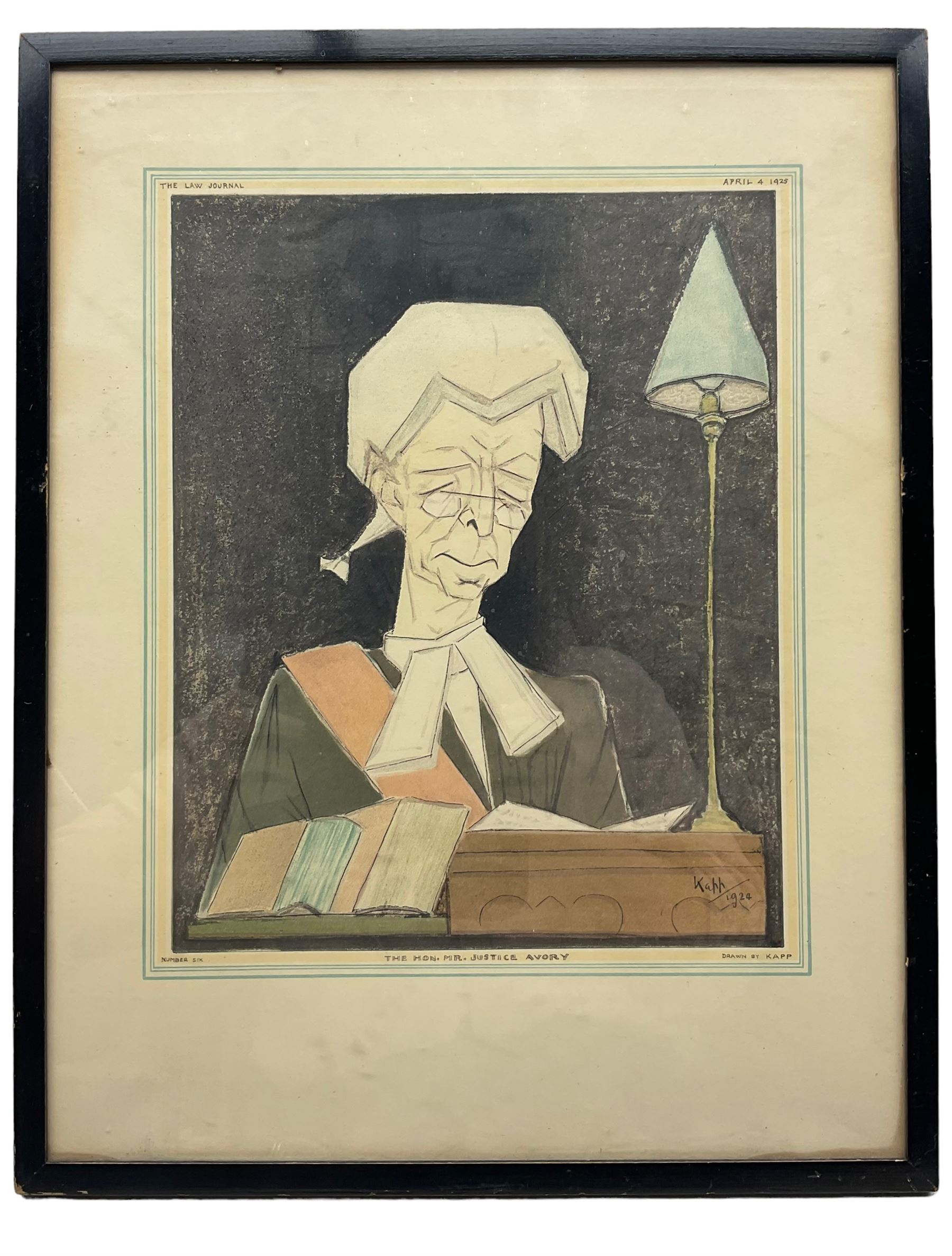 Edmond Xavier Kapp (British 1890-1978): ‘The Hon Mr Justice Avory’ ‘Sir Edward Marshall-Hall’ Judges, two lithographs one signed in pencil and dated 1925,  together with a similar watercolour max 28cm x 20cm (3)