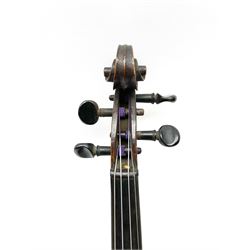 Medio-Fino violin c1890 with 36cm one-piece maple back and ribs and spruce top, bears label 'Medio-Fino', 59.5cm overall; with bow impressed 'Choslovak' (2)