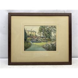 Mark Cook (Chester 1868-1951): 'The Rock Garden - Heron Bridge', watercolour signed and dated 1930, titled on label verso 24cm x 31cm; Barry Claughton (British 20th century): Ladies at the Pond, watercolour signed 35cm x 48cm; Cliff Oldfiend (British Contemporary): 'A Walk in Silpho', watercolour signed, titled verso 25cm x 37cm (3)