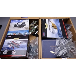  Two Corgi Aviation Archive 1:72 scale die-cast models of Westland Sea King HAR.3 helicopter and Hawker Hart K2986, both boxed, Oxford De Haviland D.H.89 Dragon Rapide, boxed with slipcase, nine unboxed models of aircraft predominantly with stands, Revell 1:32 scale model kit for De Haviland Mosquito Mk.IV, boxed, framed print of a Harrier Jump Jet and a book on Military Helicopters  