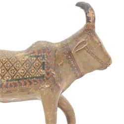 Pair of 19th century Indian hand painted Nandi bulls, H35cm