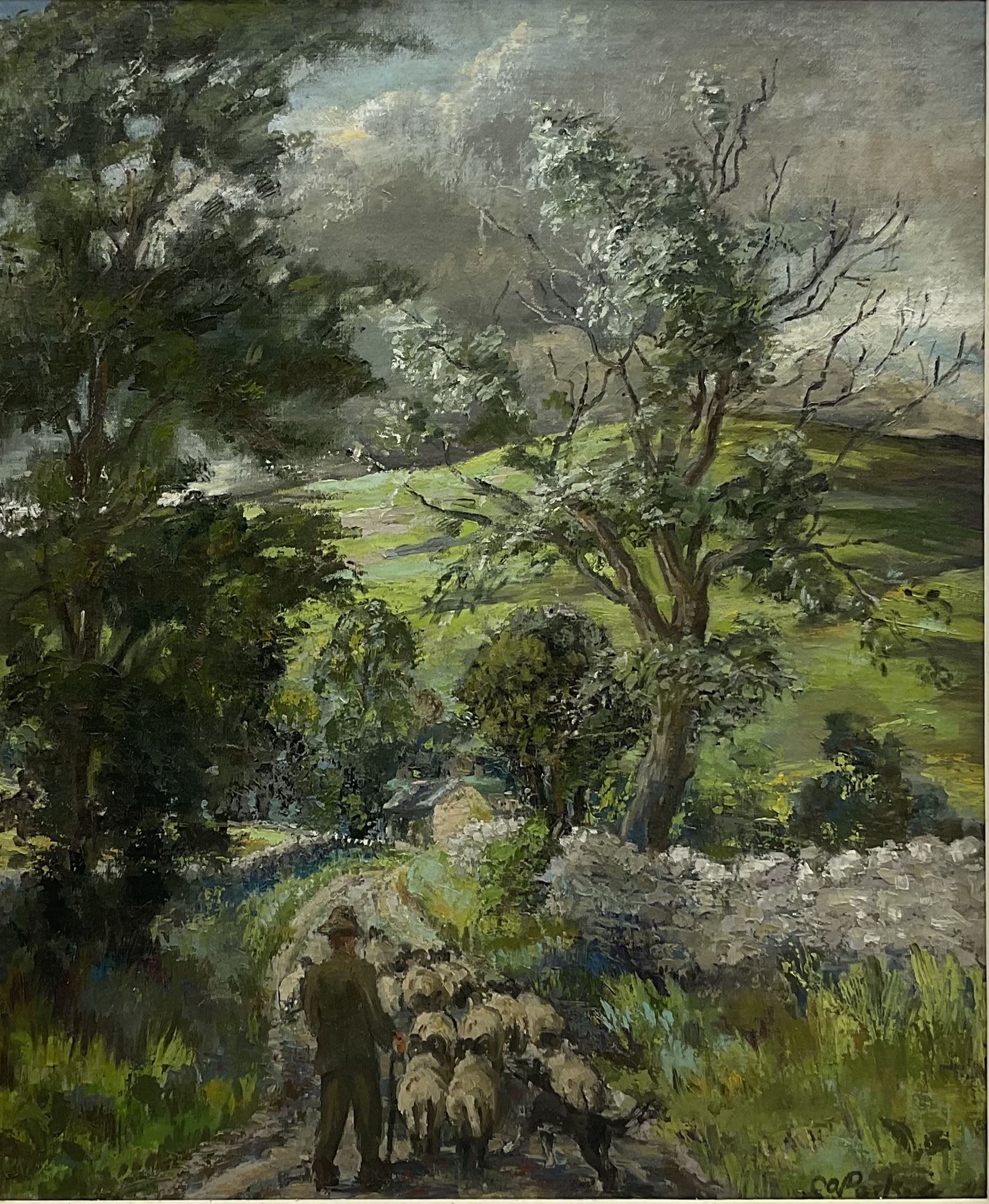 Constance-Anne Parker (British 1921-2016): 'Thunderstorm Malham', oil on canvas signed, with further image verso 74cm x 61cm
Provenance: direct from the artist's family previously unseen on the open market