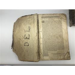Sancti Gregorii Magni Papae Primi Opera , Sixti V Pont Max Iussu .... 1640 Paris. Two volumes in one with engraved galleon to each title page; R.P. Joan. Stephani Menochij Doctoris Theologi E Societate Jesu .... Editio Novissima .... Tomus Primus. 1683 Lugduni Francisci Comba; and two other similar leather bound folio volumes lacking title pages (4)