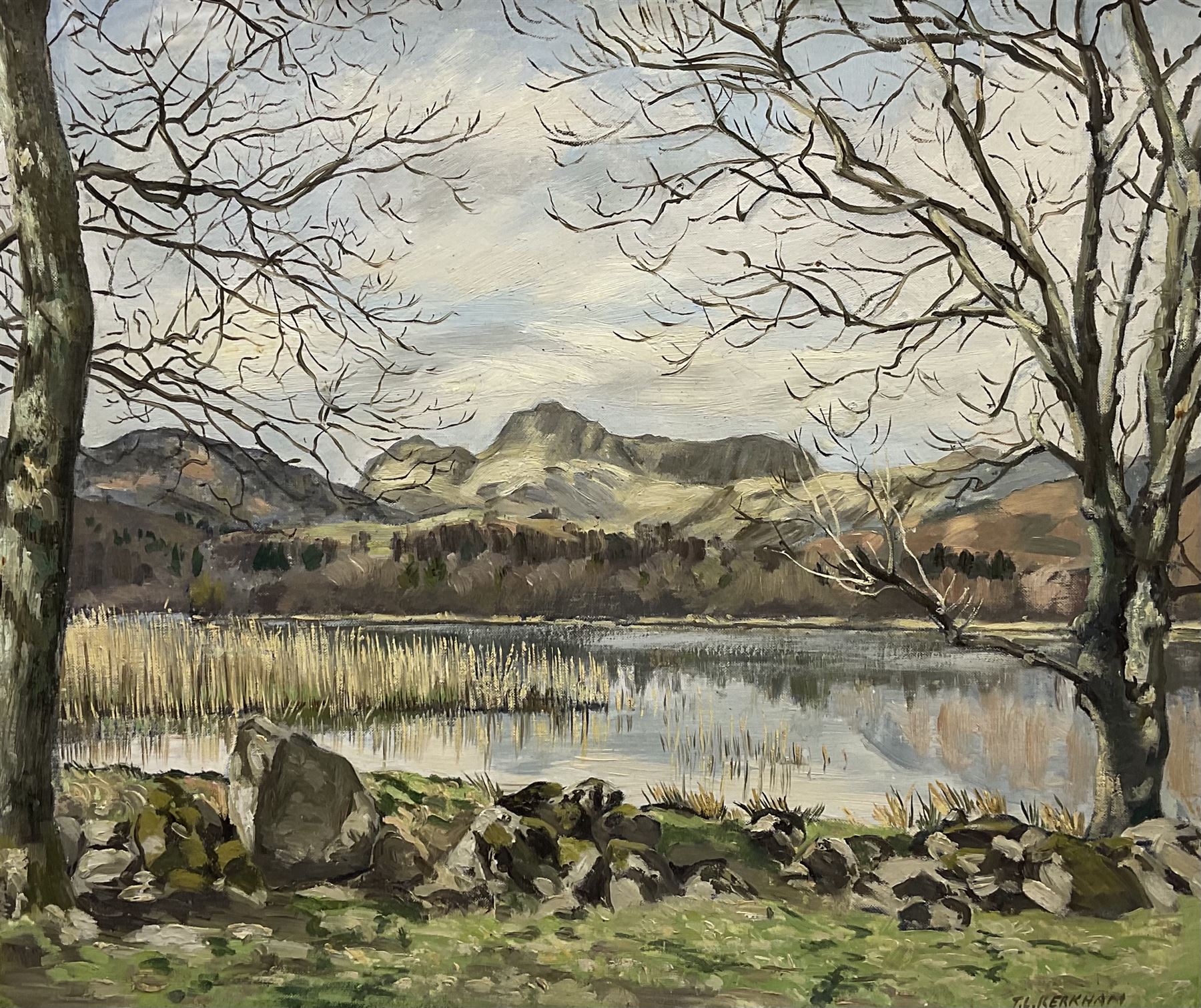 Thomas Leslie Kerkham (British 1918-1986): Lakeside Scene, oil on board signed 50cm x 60cm