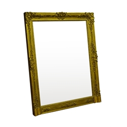  19th century overmantle mirror, upright rectangular plate in gilt wood and gesso carved frame, W104cm, H130cm  