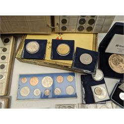 Great British and World coins, including 1996 brilliant uncirculated coin collection in card folder, 1998 proof coin set in blue display with certificate, commemorative crowns, 1953 unofficial year set in plastic holder, pre-decimal coinage, pre-Euro coinage etc, housed in various ring binder folders and loose