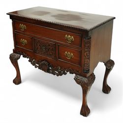 Georgian style mahogany lowboy with a shaped apron on paw, rectangular top with gadroon ca...