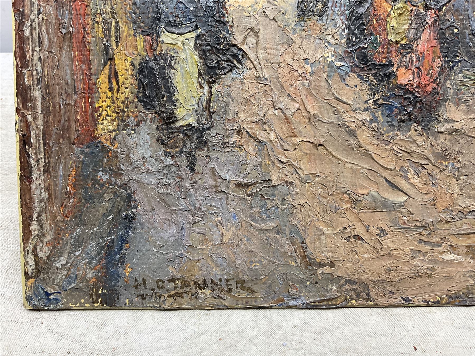 Circle of Henry Osswa Tanner (American 1859-1937): North African Street Scene, oil on board signed 30cm x 22cm (unframed)