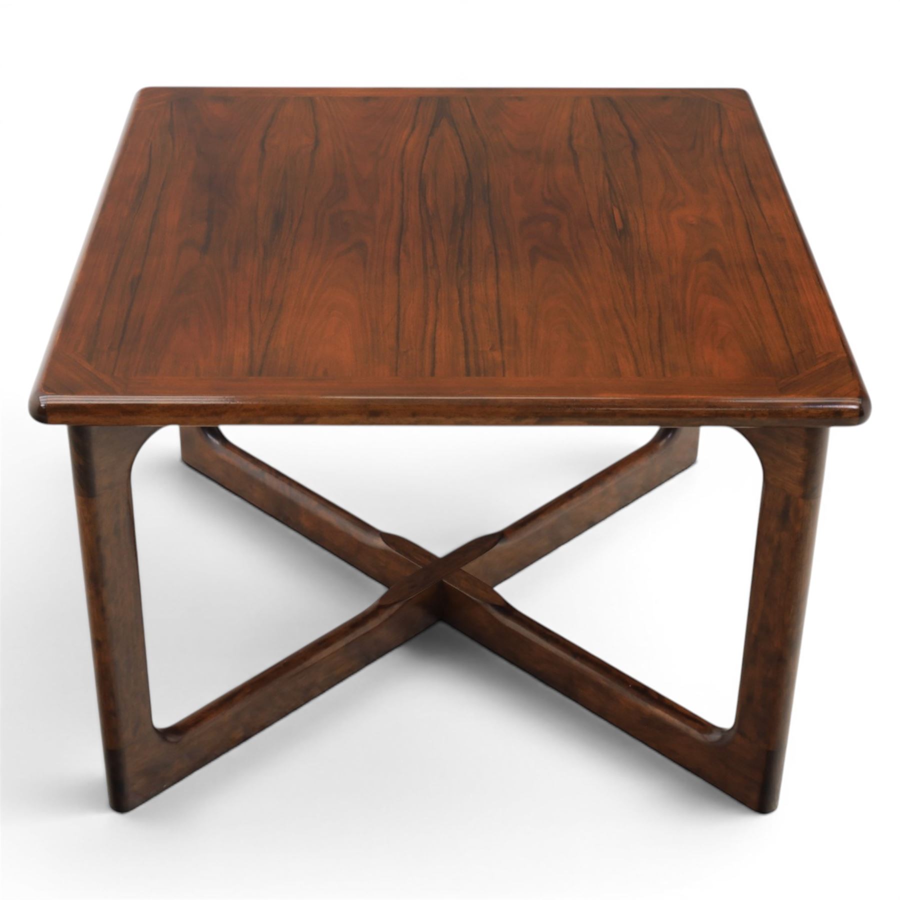 Dyrlund - contemporary Santos rosewood coffee table, floating design, square top of elegant design with clean lines and chamfered square legs 
