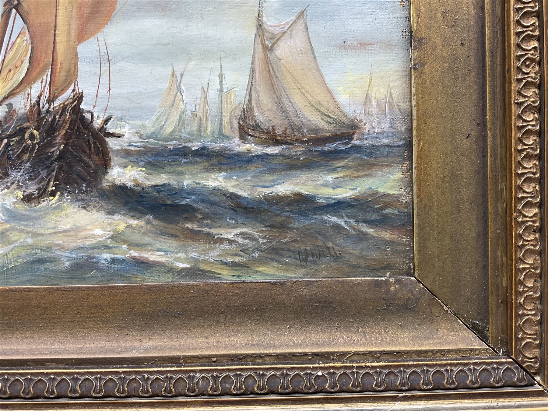 Brian Mays (British 1938-2005): Dutch Shipping off the Coast, oil on canvas indistinctly signed 24.5cm 49.5cm 
Provenance: direct from the family of the artist.