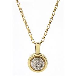 9ct yellow and white gold circular diamond pendant necklace, hallmarked 