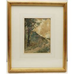 Lester Sutcliffe (British 1848-1943): 'Homeward Flock', watercolour signed 19cm x 14.5cm; 'Silver Birch', monochrome lithograph signed and titled in pencil 57cm x 32cm (2)