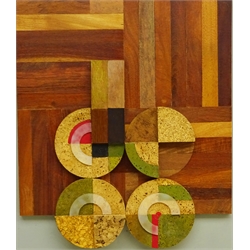 Gerald French (British 1927-2001): 'Cork Quartet III', three dimensional cork on wood panel with white plastic and acrylic signed, titled with artist's Bradford address label and label for Trustees of Gerald French verso 45cm x 42cm

