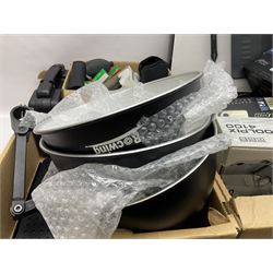 Rocwing photography studio lighting stands and shades, together with digital cameras and other camera equipment, in three boxes  