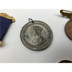 Wilberforce and the Slave Trade silver gilt medallion. First edition No.369; Hull Times bronze Long Service Medal; Hull Education Committee bronze school attendance medal; and a silvered medallion to Commemorate Queen Victoria's Visit to Hull Oct.14 1854; all uncased (4)
