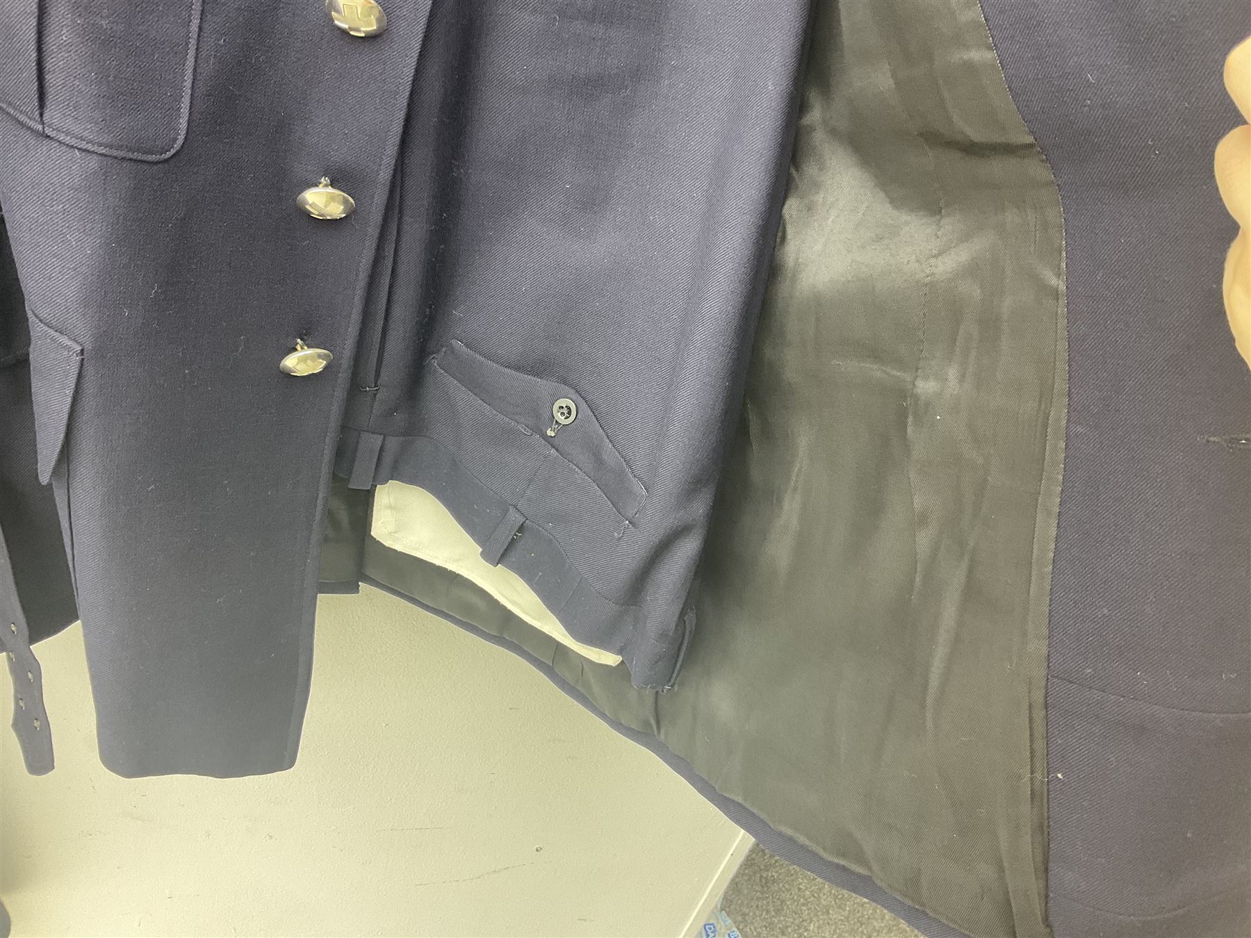 1950s British Red Cross North Yorkshire dress uniform comprising tunic, trousers, greatcoat and visor cap; bears manuscript label '1956 Ware'