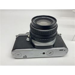 Olympus Pen-EE camera, serial no 415299, with Olympus D.Zuiko 1:3.5 f=2.8cm lens, together with four Olympus Trip 35 cameras, serial nos 4759245, 4257589, 1847727 and 5387611, each with Olympus D. Zuiko 1:28 f=40mm lenses