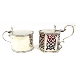 Victorian silver mustard by T W London 1845 with ruby glass liner and a further silver mustard approx 8oz