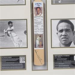 Limited edition signed Sir Garfield Sobers Career Record cricket bat limited edition no. 1of 3, in glazed display case, together with a Sir Garfield Sobers career record montage, with signed miniature bat and four black and white photographs, framed, tallest H97cm