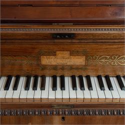 Early 19th century Grand Piano by John Broadwood & Son, London 1828.
Straight strung Broadwood “Barr Frame” Grand Piano with four steel braces from the wrest plank to the brass hitchpin plate. Partially re-strung with one string missing and some tuning pins loose, bridges in good condition, soundboard with cracks, action requires some adjustment and attention, six octave keyboard, with 73 keys C1-C7, with ivory naturals and ebony sharps, Lyre with sustain and una-chorda pedals, mahogany case with brass inlay and makers name to the double key-fall, adjustable open lattice music desk with egg and dart moulding to the surround of the case and lid, raised on reeded and tapered legs with castors. 

 You can find and listen to examples of Alan Cuckston playing this particular Broadwood Grand Piano in the links below:
Trio in D Minor Op. 25 by Francis Edward Bache
Gladiolus Rag by Scott Joplin
Sonata for Violin and Piano No.1 in G Minor by George Frederick Pinto

Given the intricate nature of these historic instruments, specialist support will be available if required, to assist successful buyers with safe removal and onward handling. Price upon application. 


This item has been registered for sale under section 10 of the APHA Ivory Act Submission Reference: 1N7BA84E
