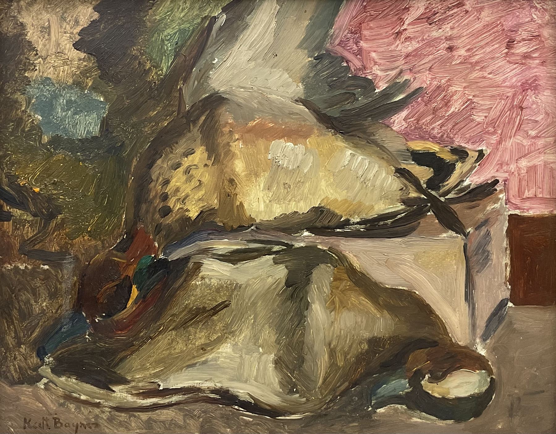 Keith Stuart Baynes (British 1887-1977): Still Life of 'Teal', oil on board signed c.1930, titled on gallery label verso 31cm x 39cm 
Provenance: with The Ixion Society, Benton End, Hadleigh, label verso