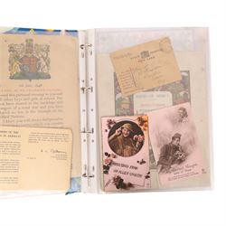 Collection of WWII ephemera, including photographs, postcards, identification cards, telegrams, newspapers 