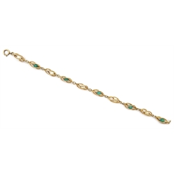  Gold turquoise and pearl twist link bracelet, stamped 9.375  