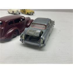 Eleven unboxed and playworn early die-cast models including Dinky Packard, Buick, two Jaguar Mark X and estate wagon, Corgi Mercedes-Benz 300S.L. Roadster, Ford Thunderbird, Citroen DS19 and Bentley Continental Sports Saloon, Spot-On Armstrong Siddeley Sapphire etc; all unboxed (11)