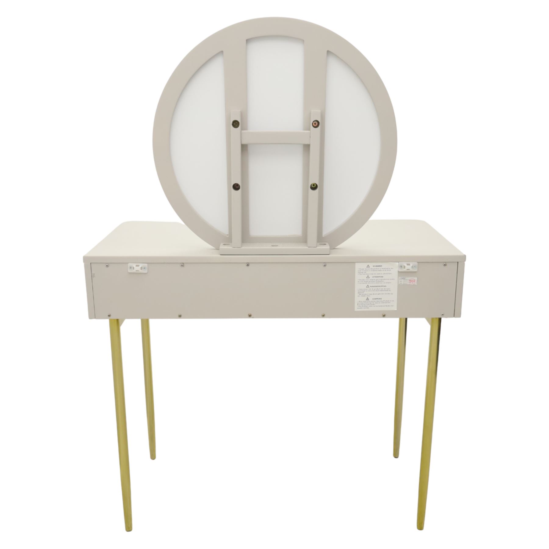 Made.com - Ebbo grey dressing table with mirror, single drawer with gold painted metal shaped handles, rounded corners with fluted detail, raised on gold painted metal tapered supports (Height from floor to underside 62cm)