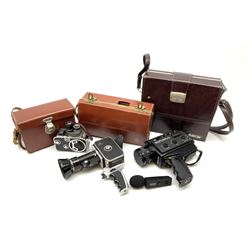 Bolex Paillard B8 cine-camera, Bolex Paillard P1 Zoom Reflex cine-camera and a Bolex 563 XL sound macro-zoom camcorder, all housed in carry cases, all untested