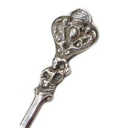  Pair of Edwardian silver strawberry spoons, with female figures in the stem, by William Hutton & Sons Ltd, London 1902, approx 3.2oz    