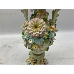 Pair of Coalbrookdale style vases style vases with applied floral and gilt decoration, H30cm