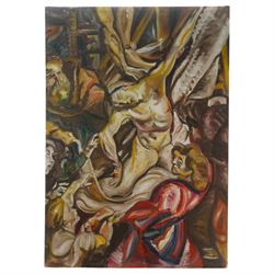 English Expressionist School (Mid-20th century): 'Jesus Taken Down from the Cross', oil on canvas unsigned 120cm x 84cm