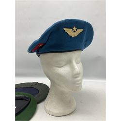 Four paratrooper berets - Russian, Italian, British and Foreign Legion; all with badges (4)