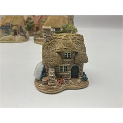 Ten Lilliput Lanes, comprising from Midlands Region Witham Delph, Jun and Disorderly, From South West Region Puffin Row, Moonlight Cove, The Cuddy, and from South West Region, The Rustlings, Saxton Cottage (1988), Marigold Meadow, Calendar Cottage and Little Lupins, all with boxes and deeds 