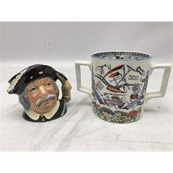 19th century 'God Speed the Plough' Harvest loving cup, together with  Royal Doulton Sanch Panca character jug no. D6461, Charlie Bear Megan and other collectables  