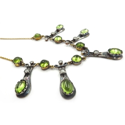  Peridot and diamond gold and silver-gilt necklace, stamped 375  