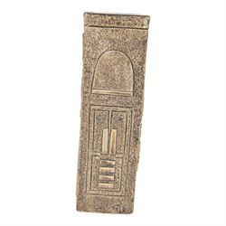 Avril Bennet for Troika Pottery, rectangular form vase with incised geometric decoration, signed to base, H23cm 