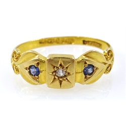  18ct gold three stone sapphire and diamond gold ring Birmingham 1916  