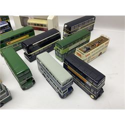 Thirty-one modern die-cast models of buses, coaches and trams by Corgi, EFE, Solido etc; predominantly unboxed but one in box