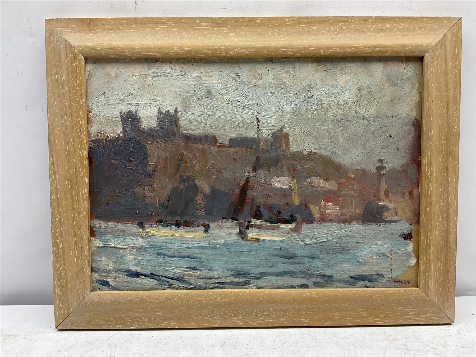 Joseph Richard Bagshawe (Staithes Group 1870-1909): Fishing Boats off Whitby, oil on board unsigned 24cm x 34cm
Provenance: acquired direct from the trustees of the Bagshawe Estate when the final part of the artist's studio collection was dispersed in Whitby in the 1990s, never previously been on the open market 
