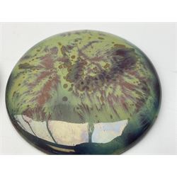 Henry George Murphy (1884-1939), collection of six Arts & Crafts glazed ceramic roundels, of circular form in tones of green, turquoise and brown in soufflé and high fired finishes, D7cm