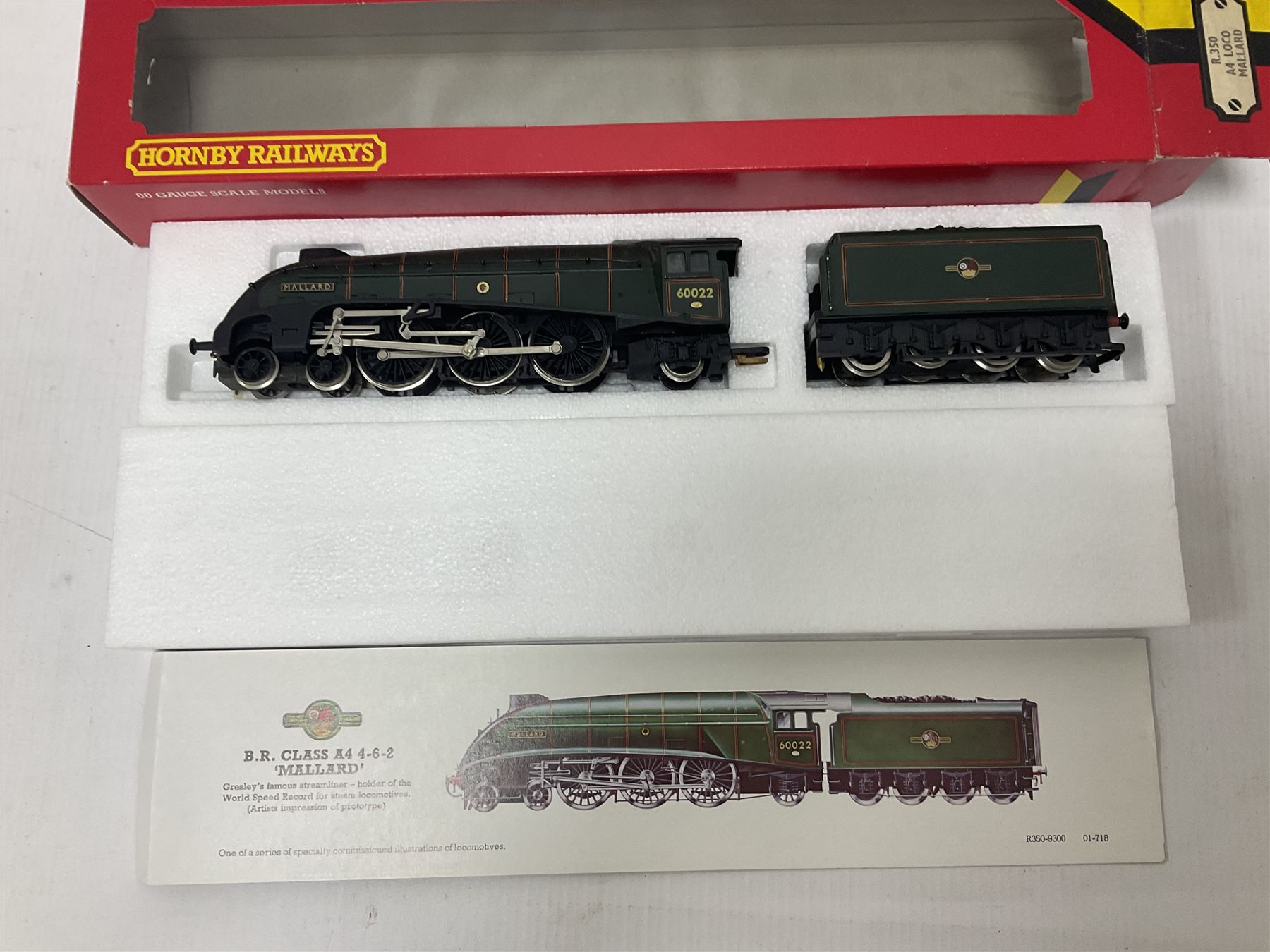 Hornby ‘00’ gauge - Class N15 4-6-0 ‘Sir Dinadan’ locomotive no.795 in SR green; Coronation Class 7P 4-6-2 ‘Duchess of Sutherland’ locomotive no.6233 in LMS maroon; Class 7P 4-6-2 ‘The Princess Royal’ locomotive no.6200 in LMS maroon; Class A4 4-6-2 ‘Mallard’ locomotive no.60022 in BR green; in original boxes (4) 